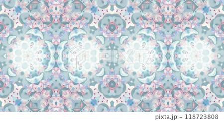 Abstract Kaleidoscope Geometry Psychedelic Art Pink Blue White Pattern Background 118723808