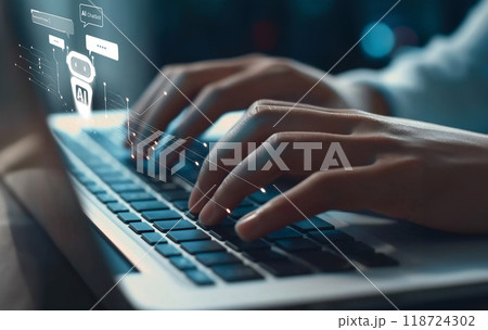 Human interact with AI artificial intelligence virtual assistant EIDE 118724302