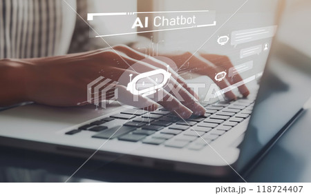 Human interact with AI artificial intelligence virtual assistant EIDE 118724407