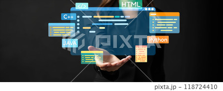 Software developer work with coding overlays of programming languages EIDE Software developer work with coding overlays of programming languages EIDE 118724410