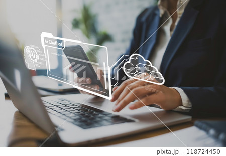 Human interact with AI artificial intelligence virtual assistant EIDE Human interact with AI artificial intelligence virtual assistant EIDE 118724450