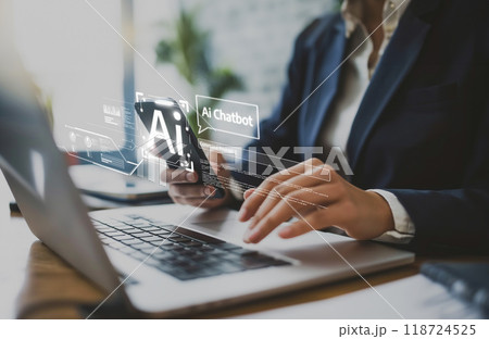 Human interact with AI artificial intelligence virtual assistant EIDE 118724525