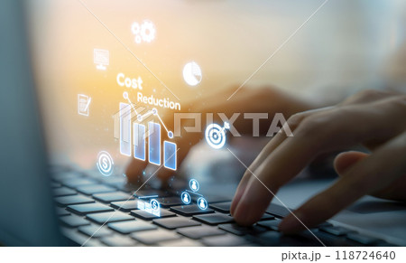 Cost reduction, cost saving concept shown by digital graphic EIDE overlays Cost reduction, cost saving concept shown by digital graphic EIDE overlays 118724640