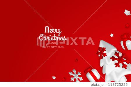 Merry christmas greeting card vector poster. Christmas elegant invitation template with xmas balls, xmas tree and snowflakes. Vector illustration holiday season greeting Merry christmas greeting card vector poster. Christmas elegant invitation template with xmas balls, xmas tree and snowflakes. Vector illustration holiday season greeting 118725223