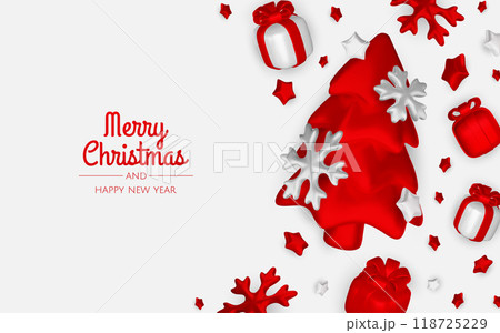 Merry christmas greeting card vector poster. Christmas elegant invitation template with xmas balls, xmas tree and snowflakes. Vector illustration holiday season greeting Merry christmas greeting card vector poster. Christmas elegant invitation template with xmas balls, xmas tree and snowflakes. Vector illustration holiday season greeting 118725229