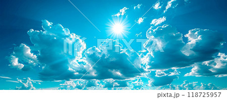 Blue sky with bright sun as abstract panoramic background - AI generated image 118725957