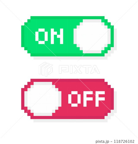 Turn on and off mode switch pixel art, On and Off toggle switch buttons for web and app UI designs. 118726102
