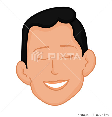 Smiling face of a man with closed eyes in cartoon style, Vector 118726169