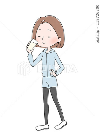 プロテインを飲む　運動する女性のイラスト 118726200