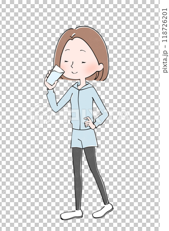 Drinking water - Illustration of a woman exercising 118726201