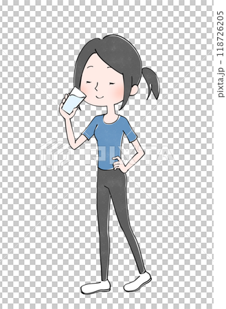 一名婦女運動和喝水的插圖 118726205