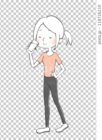 一個女人喝酒和運動的插圖 一個女人喝酒和運動的插圖 118726210