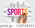 Sports word cloud collage, hobbies and leisure concept background 118726433