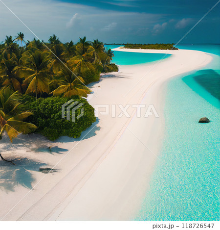 Maldives white sand beach and blue transparent ocean - AI generated image 118726547