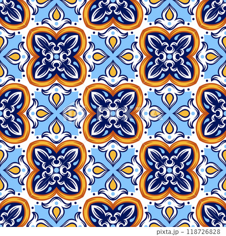 Portuguese ceramic tile pattern. Mediterranean traditional ornament. Italian or spanish majolica. 118726828