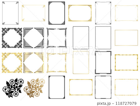 オーナメントフレーム、エレガント、ビンテージ、モダン、フローラル、幾何学、デコレーションのセット10 118727079