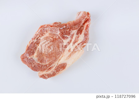 Raw pork steaks ready to marinate in row Raw pork steaks ready to marinate in row 118727096