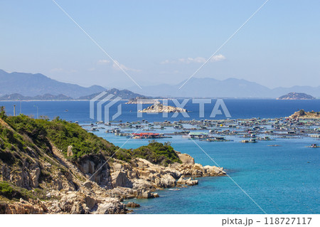 Floating Fish Farms On The Sea In Binh Hung Island Area, Vietnam. Floating Fish Farms On The Sea In Binh Hung Island Area, Vietnam. 118727117