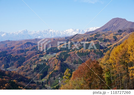 紅葉のピークを迎えた鬼無里　大望峠からの眺め 118727260