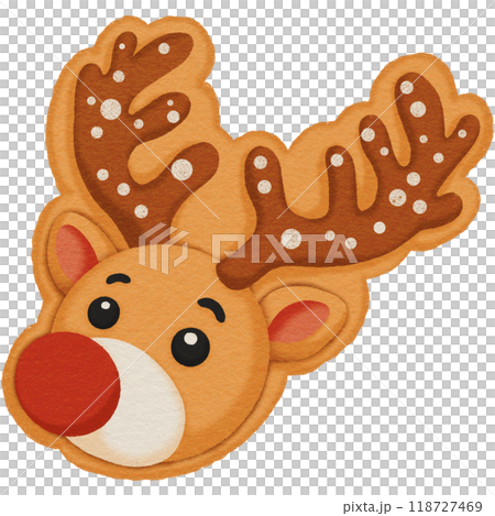 Christmas Reindeer Cookie with Red Nose and Icing Christmas Reindeer Cookie with Red Nose and Icing 118727469