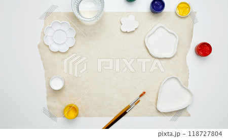 Preparing clay products for painting. Hobby clay modeling Preparing clay products for painting. Hobby clay modeling 118727804