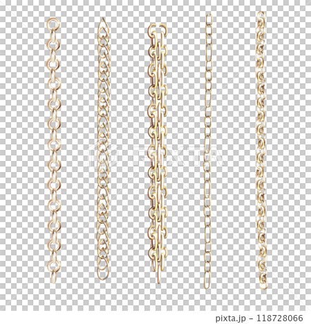 Set of four gold chains. Isolated watercolor illustration for jewelry magazine design, websites, pattern creation Set of four gold chains. Isolated watercolor illustration for jewelry magazine design, websites, pattern creation 118728066