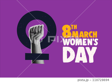 Women Day 8th March feminist power sing retro collage vector illustration 118728694