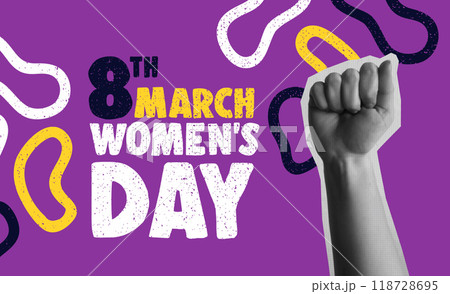 Women Day 8th March power hand gesture retro collage vector illustration 118728695