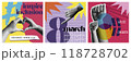 International womens Day with hands in retro collage vector illustration set 118728702