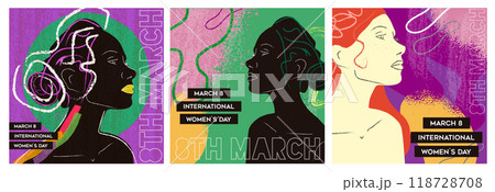 International Womens Day 8th march abctract silhouette woman illustration set International Womens Day 8th march abctract silhouette woman illustration set 118728708