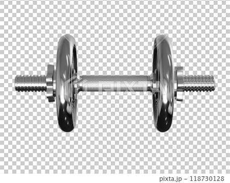 Black adjustable dumbbell, weightlifting gym equipment, side view 118730128