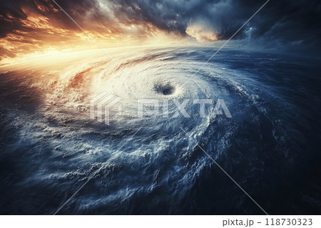 Super typhoon, satellite view from space - abstract illustration Atlantic Hurricane Season 118730323