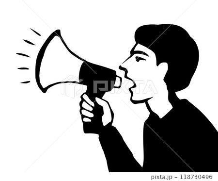 The man shouts into the loudspeaker. Vector drawing 118730496