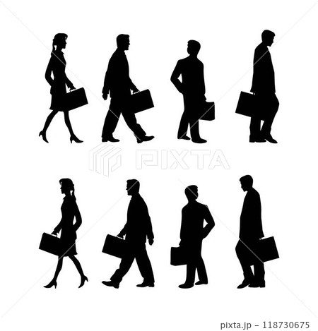 Business man and woman walking with briefcase silhouette 118730675