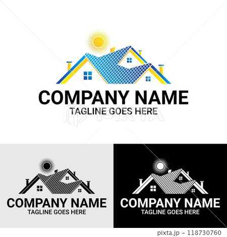 Creative Solar Panel House Roof Top Logo Design Template 118730760
