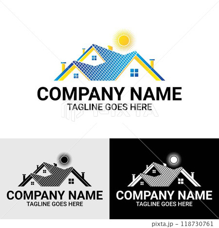 Creative Solar Panel House Roof Top Logo Design Template 118730761
