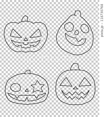 Jack-o'-lantern line drawing set Jack-o'-lantern line drawing set 118730768