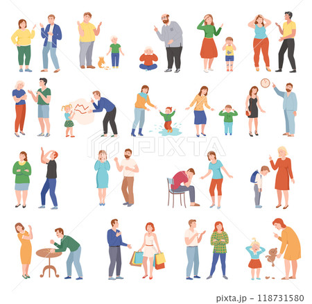 Family Conflict with Parent Scolding and Suffering Child Vector Set 118731580