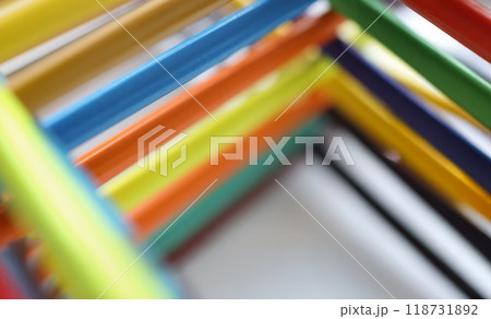 Pyramid shape made with some different colored wood pencil crayons 118731892