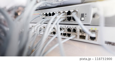Set of cable network connected to internet switch servers in center Set of cable network connected to internet switch servers in center 118731900