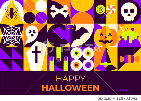 Geometrical Happy Halloween Banner Concept Geometrical Happy Halloween Banner Concept 118733042