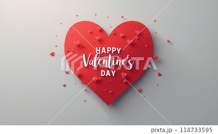 A red heart with a Happy Valentines Day message is placed on a clean white background, perfect for a simple and romantic greeting. 118733595