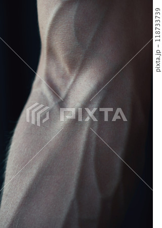 Close-up of power fitness man's hand with prominent veins. Macrophoto of hand of strong young man Close-up of power fitness man's hand with prominent veins. Macrophoto of hand of strong young man 118733739