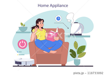 Artificial intelligence technologies. Smart house system, iot appliances, house equipment with virtual managing interface. Internet of things application. Flat vector illustration 118733892