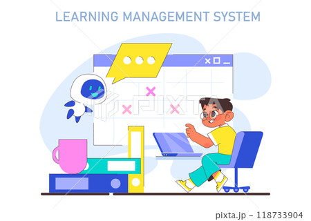 Learning management system or LMS. Modern online educational ecosystem. Training and practice software with effective framework for online course. Flat vector illustration Learning management system or LMS. Modern online educational ecosystem. Training and practice software with effective framework for online course. Flat vector illustration 118733904