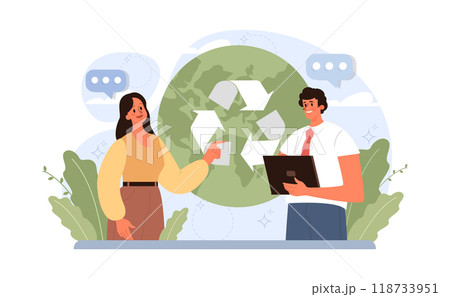 Conscious consumption. Character with eco-friendly life-style. Sustainable practice in the daily life. Zero waste and recycling. Flat vector illustration 118733951