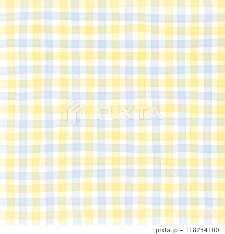 Blue Yellow Gingham Check Hand Drawn Pattern Background Overlay 118734100