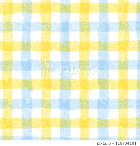Blue Yellow Gingham Check Hand Drawn Pattern Background Overlay 118734101