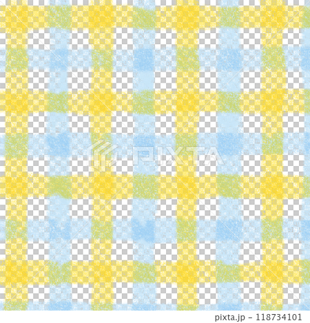 Blue Yellow Gingham Check Hand Drawn Pattern Background Overlay 118734101