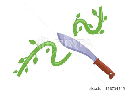 cut a vine in the jungle with a machete. 118734546